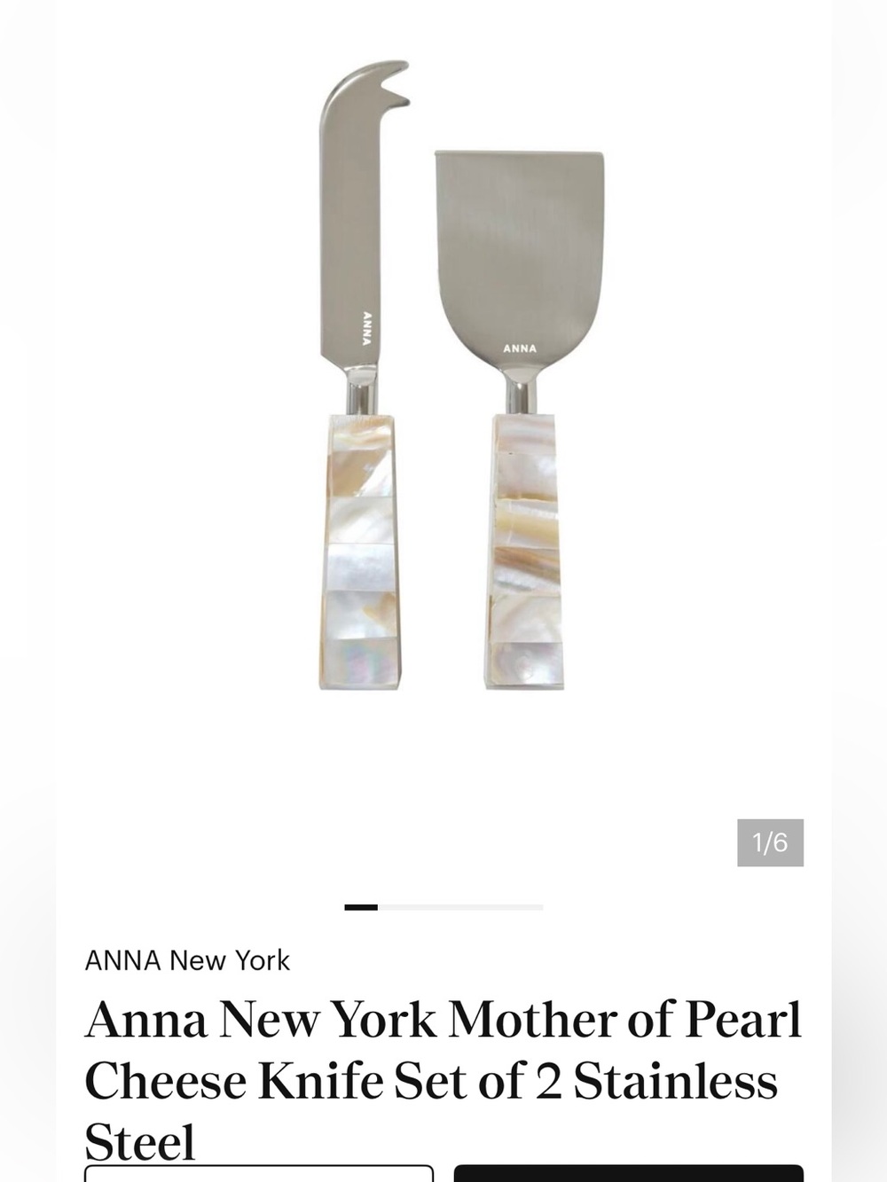 New, unopened ANNA New York Mother of Pearl Cheese Knife Set